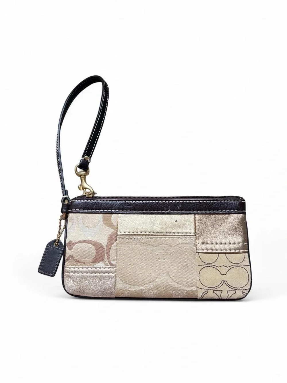 Coach Metallic Patchwork Wristlet - Gold